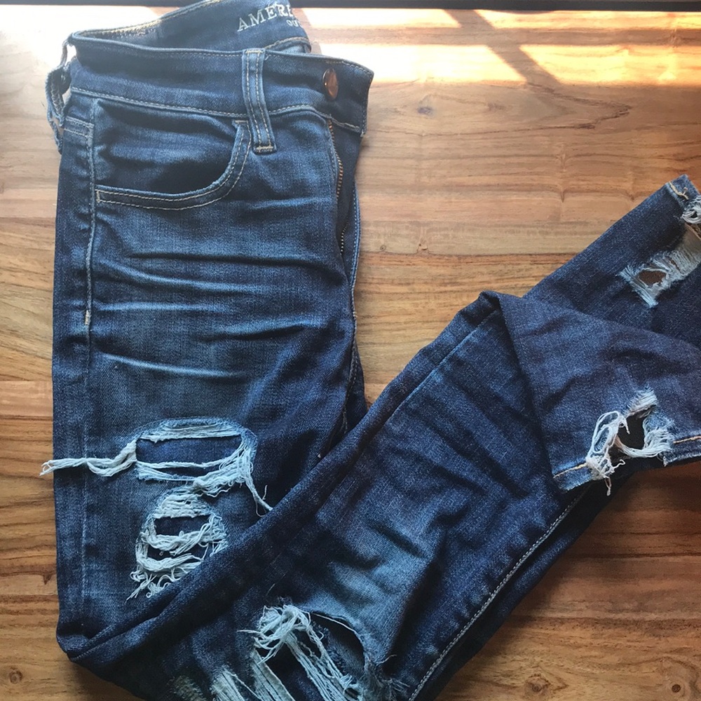 american eagle patched ripped jeans
